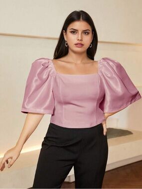 Pink Puff Sleeve Crop Top - Women